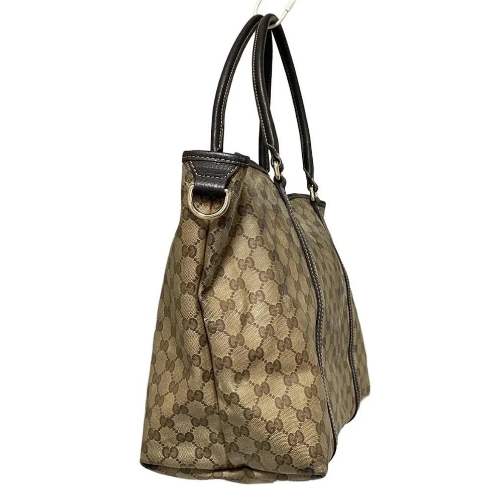 GUCCI Crystal GG 265696 Beige Dark Brown Coated Canvas Leather Tote Bag - Picture 2 of 8